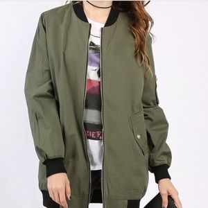 Love Tree Longline Green Bomber Jacket